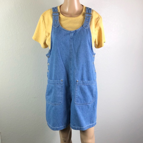 Vintage Pants - Vintage Blue Denim Romper with Yellow Tee